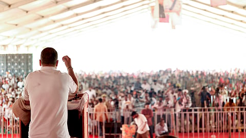 Leader of Opposition in the Lok Sabha Rahul Gandhi addresses a public meeting titled 'Bahujan Swabhimaan Sabha', in Raebareli, Uttar Pradesh.