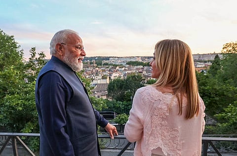 Prime Minister Narendra Modi with his Italian counterpart Giorgia Meloni, in Rome, Italy.