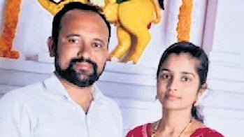 File photo of Aishwarya (R) with her husband and accused Pradeep Kumar.