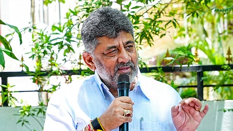 Karnataka Deputy Chief Minister D.K. Shivakumar meets representatives of Bidadi farmers regarding the Greater Bengaluru Integrated Suburban Project (Bidadi Township) at the Government Home Office on Kumarapark, in Bengaluru, on Wednesday, May 20, 2026.