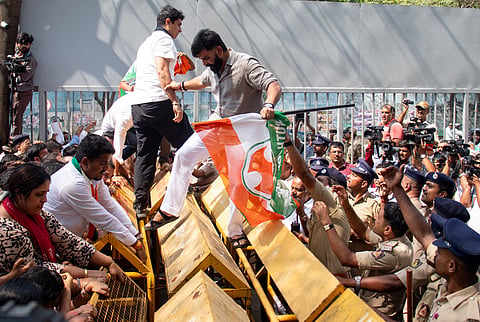 Indian Youth Congress members during the mega protest over the NEET exam paper leak