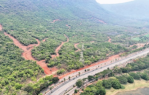 Site-clearing and road-laying works allegedly underway at the Google data centre project site in Vizag.