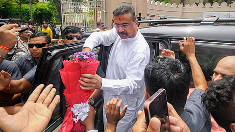 West Bengal Chief Minister Suvendu Adhikari being greeted by supporters during a visit to Belur Math, in Howrah district, Thursday, May 21, 2026.