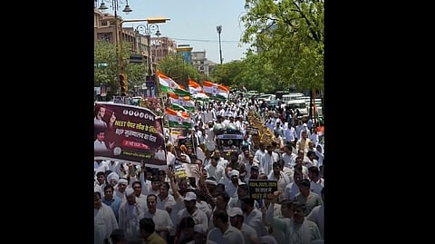 Congress workers protest against irregularities in NEET-UG exams in Jaipur on Thursday, May 21, 2026.