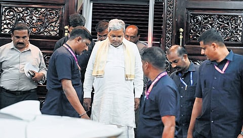 CM Siddaramaiah leaves after the cabinet meet in Vidhana Soudha.