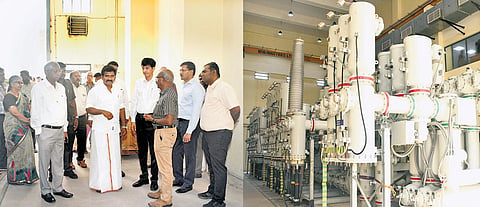 Minister C T R Nirmal Kumar inspecting the 230 kV air-protected substation at the Chennai electricity board headquarters on Thursday