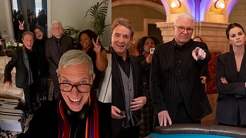 Only Murders in the Building season 6 cast (L); A still from season 5 (R)