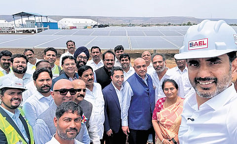 IT Minister N Lokesh inaugurates the SAEL solar power projects at T Koduru village in Kondapuram mandal of Kadapa district on Friday