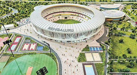 A model of the cricket stadium at Suryanagar, Bengaluru Urban district.