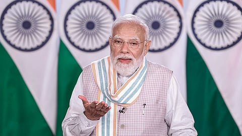Prime Minister Narendra Modi virtually addresses a gathering during the 19th edition of Rozgar Mela, May 23, 2026.