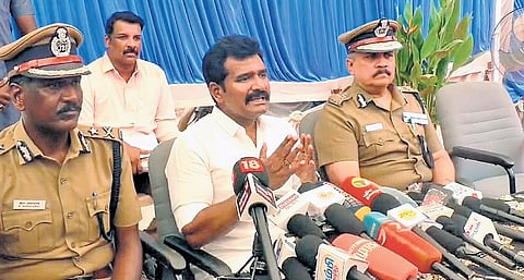 Energy Resources & Law Minister C T R Nirmalkumar speaking to reporters on Sunday after inspecting the Puzhal Central Prison