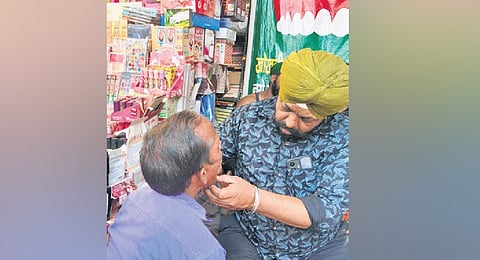 The work is carried out by Harinder Singh, 48, who has been operating from the location for nearly four decades.