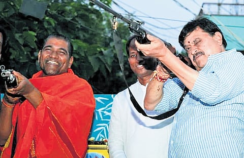State BJP president N Ramchander Rao during a programme at the Saraswati Shishu Mandir in Khammam on Sunday.