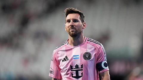 Inter Miami forward Lionel Messi (10) walks to the corner of the field to take a corner kick during the second half of an MLS soccer match against Philadelphia Union on May 24, 2026, in Miami.