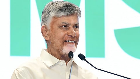 CM Nara Chandrababu Naidu during the MSME Growth Summit at Dr BR Ambedkar Kala Vedika in Vijayawada on Monday.