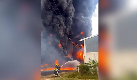Sources said the fire erupted at the warehouse, where waste oil and lubricant materials were allegedly stored.