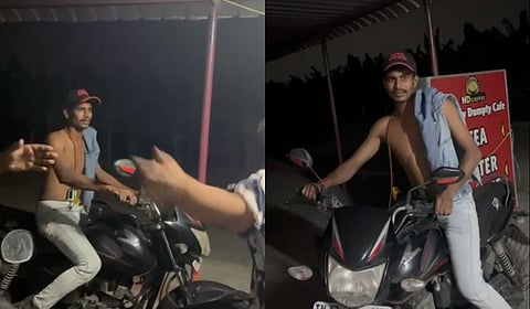 The suspect allegedly began intimidating the couple by repeatedly flashing his bike's headlight and mobile phone torch while riding dangerously close to them.