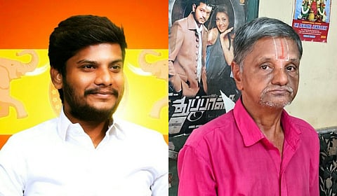 Hindu Religious and Charitable Endowments Department Minister S Ramesh (L) and his father K Srinivasan.