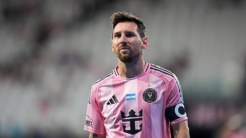 Inter Miami forward Lionel Messi (10) walks to the corner of the field to take a corner kick during the second half of an MLS soccer match against Philadelphia Union, Sunday, May 24, 2026, in Miami.