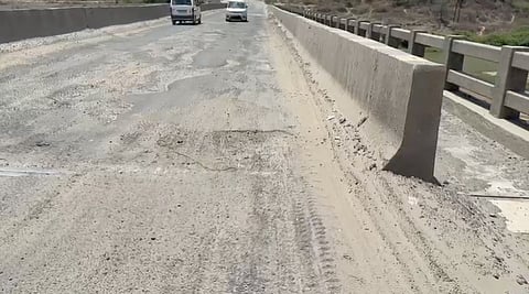 A view of the Rs 24-crore bridge which developed cracks.