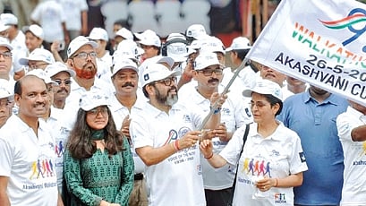 Justices Savitri Ratho & Sibo Sankar Mishra along with others at the walkathon on Tuesday