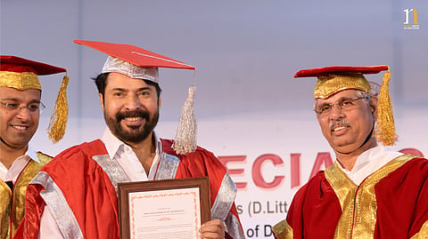 Mammootty receiving honorary Doctor of Letters (D.Litt.) from Mahatma Gandhi University