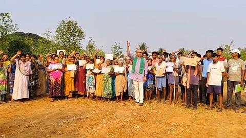 Tribals holding protests to protect ancestral lands from encroachments in Savara Siddhamanugu village in Pathapatnam mandal of Srikakulam district.