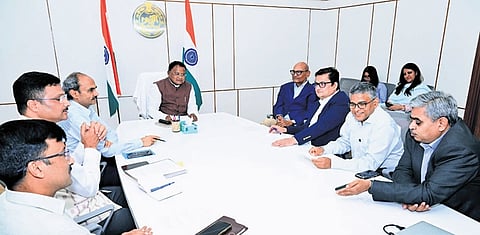 CM Mohan Charan Majhi takes stock of Vedanta Group projects in presence of Anil Agarwal at Lok Seva Bhawan on Wednesday | Express