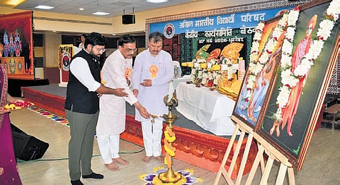 ABVP leaders at the central working committee meeting in Bhubaneswar on Wednesday