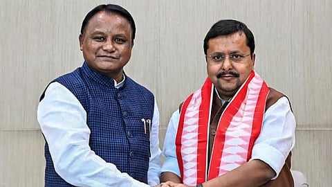 Chief Minister Mohan Charan Majhi meeting BJP national president Nitin Nabin in New Delhi on Tuesday