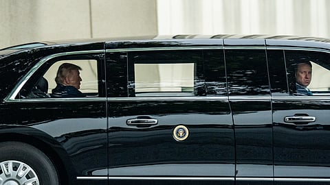President Donald Trump departs Walter Reed National Military Medical Center, Tuesday, May 26, 2026, in Bethesda, Md.
