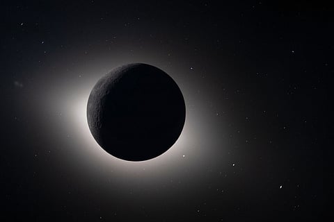 In this photo provided by NASA and captured by the Artemis II crew from lunar orbit, the moon eclipses the sun on April 6, 2026.
