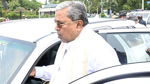 Chief Minister Siddaramaiah leaves after paying homage to former Prime Minister Pandit Jawaharlal Nehru on his death anniversary at Vidhana Soudha in Bengaluru on Wednesday.