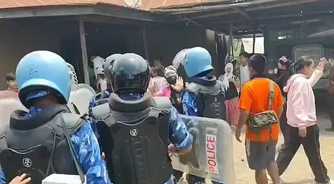 Shortly before the incident, protestors had blocked roads on the way at Shangkai to prevent the movement of the trucks, prompting the personnel escorting them to fire tear gas shells to disperse the crowd.