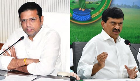 Ministers D Sridhar Babu (L) and Ponguleti Srinivasa Reddy.