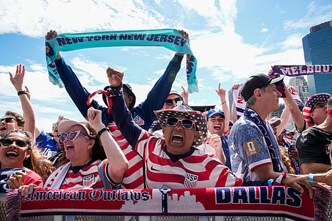 Fans celebrate during the announcement of the United States men’s national soccer team roster, Tuesday, May 26, 2026, in New York, ahead of the FIFA World Cup