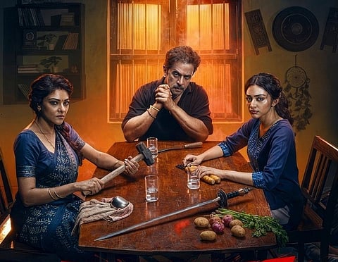 Abhirami, Arjun, and Preity in a still from Blast