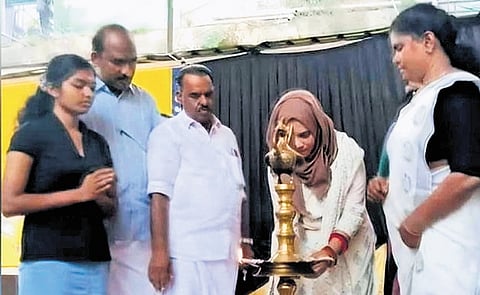 MLA Fathima Thahiliya lighting the lamp at an inaugural programme held in Perambra recently