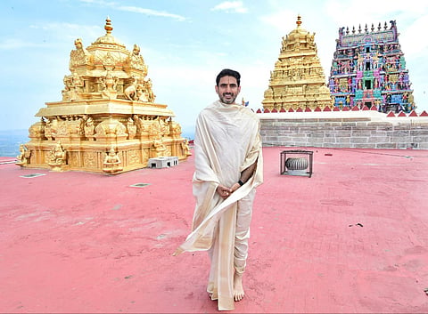 IT Minister Nara Lokesh visited Sholingar Narasimha Swamy Temple in Tamil Nadu on Friday