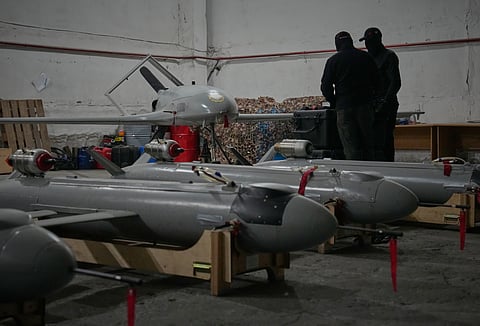 Servicemen of Ukraine's defense intelligence set up drones against Russian in an undisclosed location in Ukraine late Thursday, May 28, 2026.