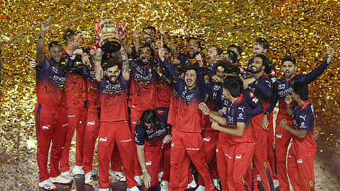 RCB players rejoice during the trophy ceremony