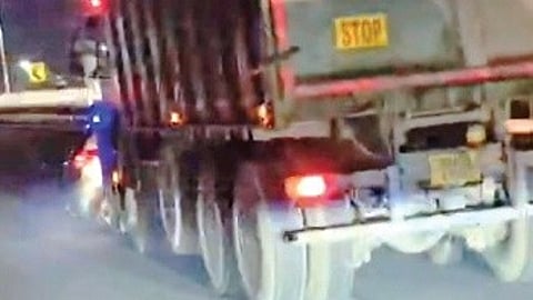 Videograb of the truck ramming the car on the National Highway-16.