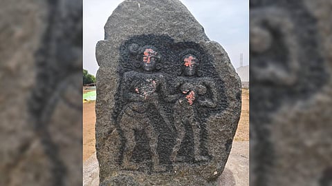 Veeragallu sculpture identified at Kodumunja village, Vemulawada mandal in Rajanna-Sircilla district.