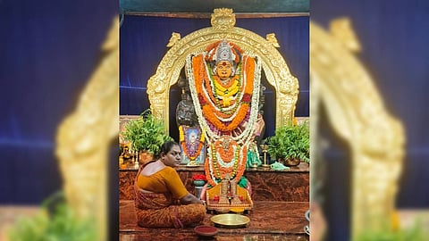 Transgender woman priest performing rituals at Sri Vijaya Sagara Durga Malleswari Temple on the bank of Pedda Cheruvu in Vizianagaram town.