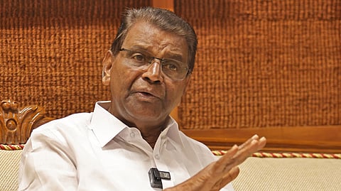 Legislative Assembly Speaker Thiruvanchoor Radhakrishnan interacting with TNIE team of journalists as part of the Express Dialogues series.