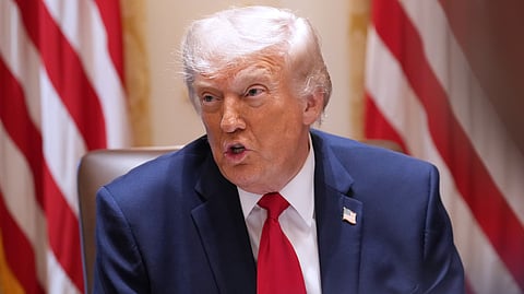 President Donald Trump speaks during a Cabinet meeting at the White House, Wednesday, May 27, 2026, in Washington.