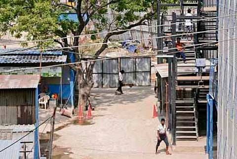 The temporary structures for accommodating labourers in Ramapuram