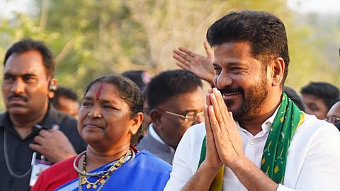 Chief minister A Revanth Reddy arrives to part in the house warming ceremony of Indiramma houses at Kothaguda tribal village of Kerameri mandal in Komaram Bheem Asifabad district.