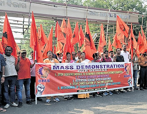 Members of RIKKS staging protest at Rourkela on Tuesday.