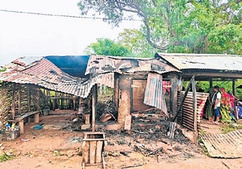 The tea shop damaged in fire.